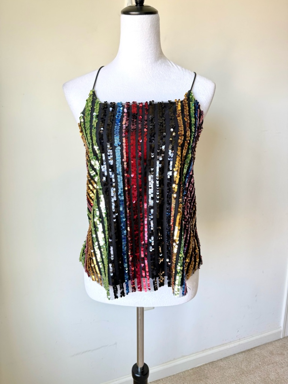 Almost Famous Multicolor Sequin Stripe V-Neck Cami—SZ. Medium
